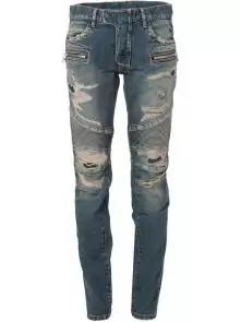 hommes balmain straight biker jeans hiphop pants hole blue